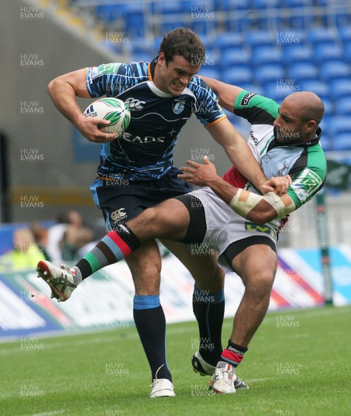 10.10.09 Cardiff Blues v Harlequins... Cardiff's Jamie Roberts is tackled byTosh Masson . 