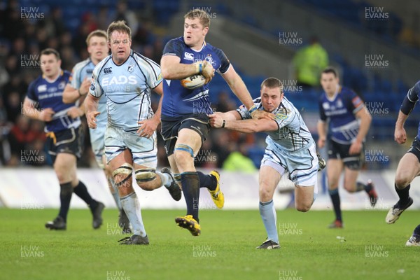 07.01.12 Cardiff Blues v Leinster... Leinster's Jamie Heaslip beats tackle by Richie Rees. 