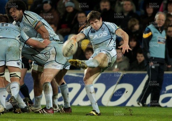 07.01.12 Cardiff Blues v Leinster - RaboDirect PRO 12 - Blues' Lloyd Williams clears a defensive ball 