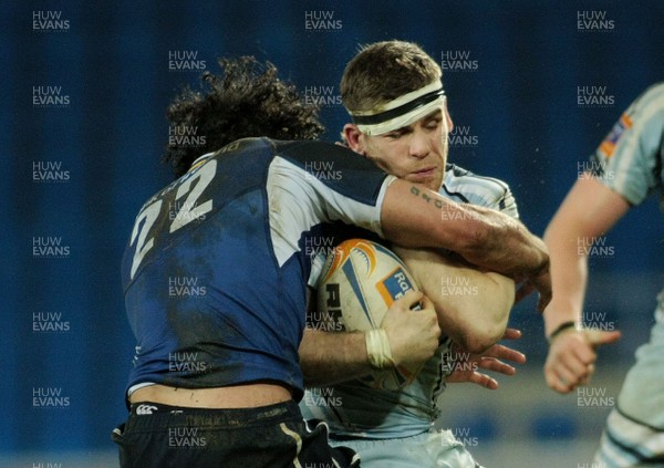 07.01.12 Cardiff Blues v Leinster - RaboDirect PRO 12 - Blues' Gavin Evans is tackled by Leinster's Isa Nacewa 