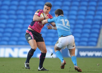 07.03.10 - Cardiff Blues v Leinster - Magners League - Chris Czekaj of Cardiff Blues takes on Fergus McFadden of Leinster. 