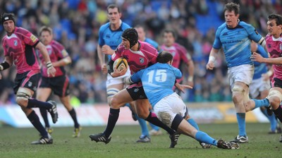 07.03.10 - Cardiff Blues v Leinster - Magners League - Tom James of Cardiff Blues is tackled by Girvan Dempsey of Leinster. 