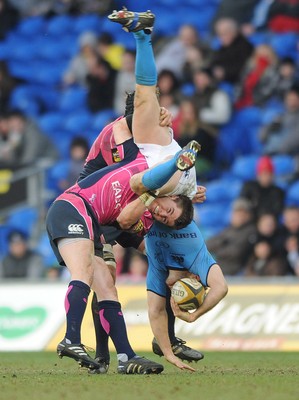 07.03.10 - Cardiff Blues v Leinster - Magners League - Shaun Berne of Leinster is dumped by Ceri Sweeney of Cardiff Blues. 