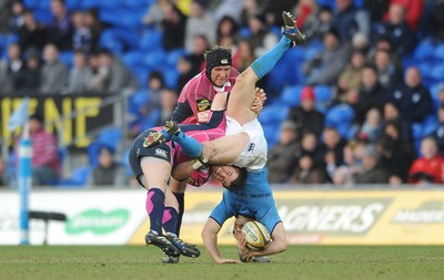 07.03.10 - Cardiff Blues v Leinster - Magners League - Shaun Berne of Leinster is dumped by Ceri Sweeney of Cardiff Blues. 