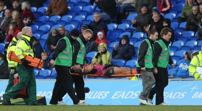 07.03.10 - Cardiff Blues v Leinster - Magners League - Gary Powell of Cardiff Blues is carried off with an injury. 