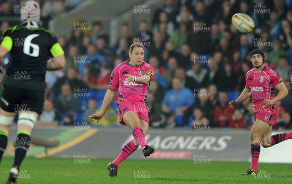 25.03.11 - Cardiff Blues v Munster - Magners League - Dan Parks of Cardiff Blues kicks a drop-goal. 