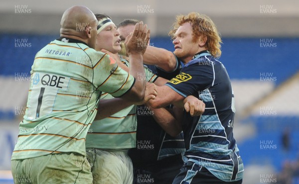 19.12.10 - Cardiff Blues v Northampton Saints - Heineken Cup - Dylan Hartley of Northampton and Paul Tito of Cardiff Blues square up. 