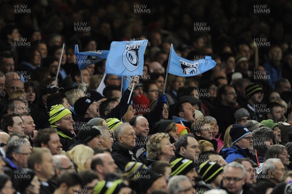 300313 - Cardiff Blues v Ospreys - RaboDirect PRO12 - Cardiff Blues fans celebrate try 