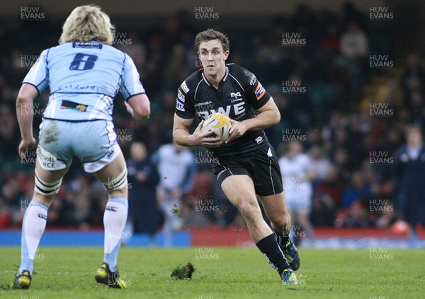 300313 Cardiff Blues v Ospreys - RaboDirectPro12 -Ospreys' Ashley Beck takes on Blues' Luke Hamilton