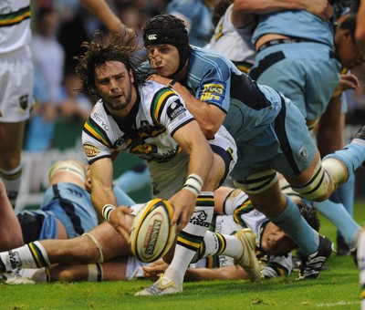 29.08.08 - cardiff Blues v Northampton Saints Northampton's Ben Foiden is tackled by Robin Sowden Taylor 