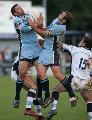 14.08.08 Cardiff Blues vs.Blues Regional Select XV. Pre-season friendly. Sardis Road, Pontypridd  Half backs Nicky Robinson(L) & Jason Spice in action for The Blues in a pre-season friendly at Sardis Road against a Blues Regional Select XV.  