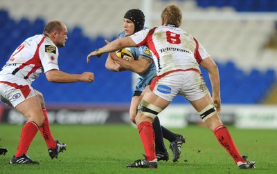 26.03.10 - Cardiff Blues v Ulster - Magners League - Blues' Tom James takes on Ulster's Chris Henry(8). 