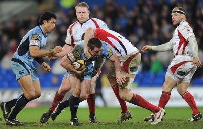 26.03.10 - Cardiff Blues v Ulster - Magners League - Blues' Dafydd Hewitt is stopped. 