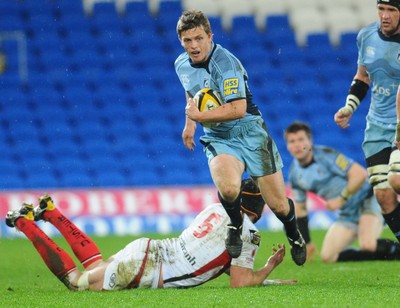 26.03.10 - Magners League Rugby, Cardiff Blues v Ulster Rugby Blues' Ben Blair beats a tackle from Ulster's Stephen Ferris 