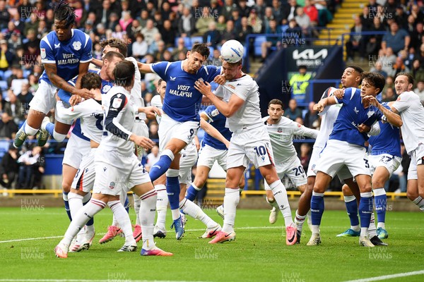 120926 - Bolton Wanderers v Cardiff City - Sky Bet Championship - Yousef Salech of Cardiff City heads on goal