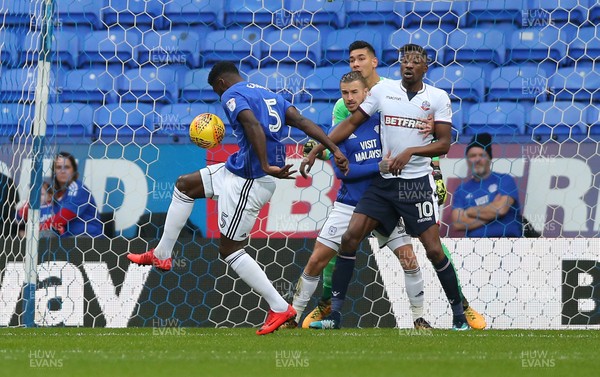 231217 - Bolton Wanderers v Cardiff City - SkyBet Championship - Bruno Ecuele Manga of Cardiff clears from the line