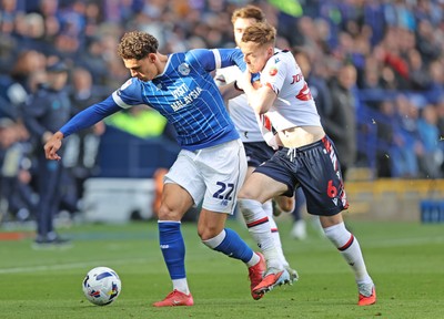 251025 - Bolton Wanderers v Cardiff City - Sky Bet League 1 - Yousef Saleh of Cardiff and George Johnston of Bolton