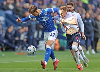 251025 - Bolton Wanderers v Cardiff City - Sky Bet League 1 - Yousef Saleh of Cardiff and George Johnston of Bolton