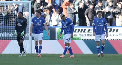 251025 - Bolton Wanderers v Cardiff City - Sky Bet League 1 - disappointment for Cardiff players as Bolton score last second winner