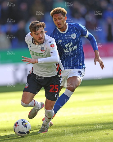 251025 - Bolton Wanderers v Cardiff City - Sky Bet League 1 - Omari Kellyman of Cardiff and Max Conway of Bolton