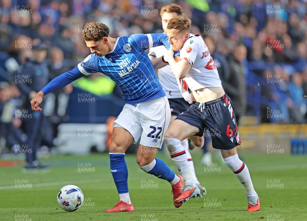 251025 - Bolton Wanderers v Cardiff City - Sky Bet League 1 - Yousef Saleh of Cardiff and George Johnston of Bolton