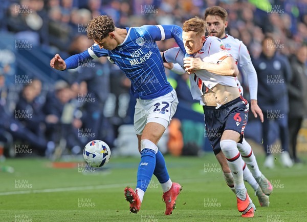 251025 - Bolton Wanderers v Cardiff City - Sky Bet League 1 - Yousef Saleh of Cardiff and George Johnston of Bolton