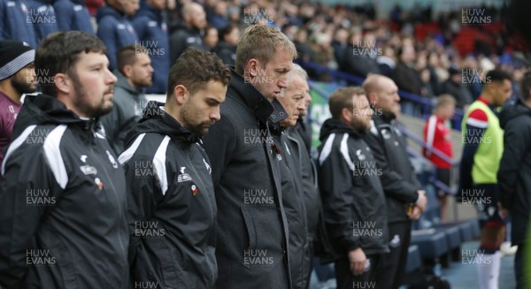 101118 - Bolton Wanderers v Swansea City - Sky Bet Championship - Manager Graham Potter  of Swansea and staff during The Last Post and minute's silence before the match