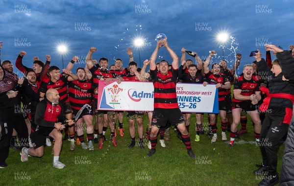 060526 - Bonymaen RFC v Glynneath RFC, National Championship West - Bonymaen captain Joe Yates celebrates with the team and fans as he lifts the National Championship West trophy