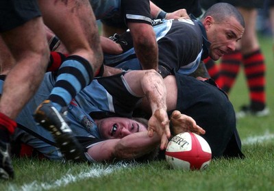 080203 - Bonymaen v Cardiff - Principality Cup - Cardiff's Dan McShane reaches over the line for a try