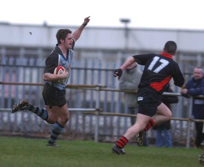 080203 - Bonymaen v Cardiff - Principality Cup - Dan McShane crosses for his second try