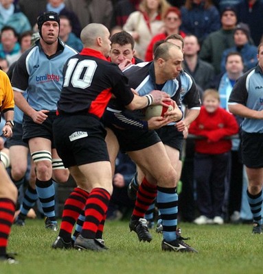 080203 - Bonymaen v Cardiff - Principality Cup - Cardiff's Pieter Muller tries to get past Stuart Davies