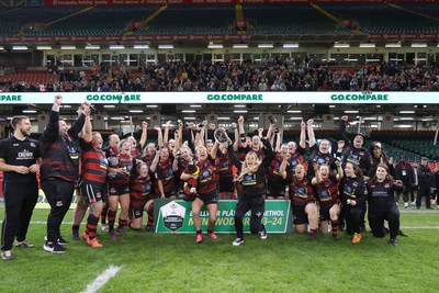 270424 - Bonymaen v Haverfordwest - WRU Women’s National Plate Final - Bonymaen celebrate winning the Plate