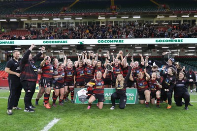 270424 - Bonymaen v Haverfordwest - WRU Women’s National Plate Final - Bonymaen celebrate winning the Plate