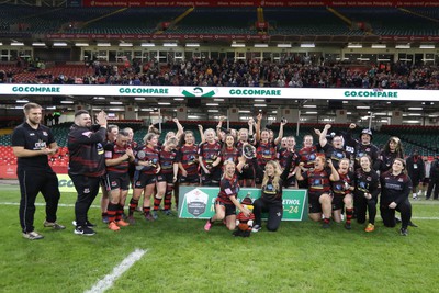 270424 - Bonymaen v Haverfordwest - WRU Women’s National Plate Final - Bonymaen celebrate winning the Plate