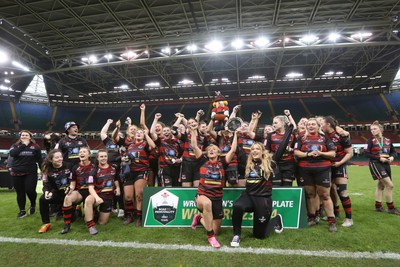 270424 - Bonymaen v Haverfordwest - WRU Women’s National Plate Final - Bonymaen celebrate winning the Plate