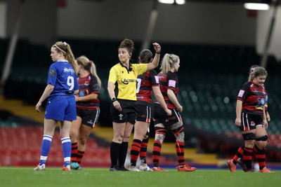 270424 - Bonymaen v Haverfordwest - WRU Women’s National Plate Final - Ex Wales international player Jess Kavanagh referees the game  