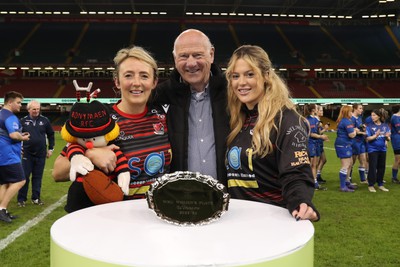 270424 - Bonymaen v Haverfordwest - WRU Women’s National Plate Final - Terry Conner of the WRU presents the plate to the Bonymaen captains