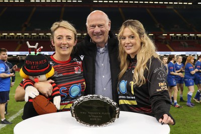 270424 - Bonymaen v Haverfordwest - WRU Women’s National Plate Final - Terry Conner of the WRU presents the plate to the Bonymaen captains