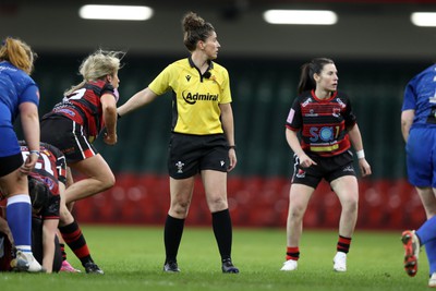 270424 - Bonymaen v Haverfordwest - WRU Women’s National Plate Final - Ex Wales international player Jess Kavanagh referees the game 