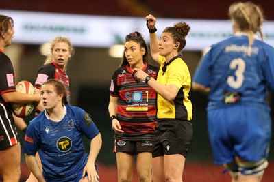 270424 - Bonymaen v Haverfordwest - WRU Women’s National Plate Final - Ex Wales international player Jess Kavanagh referees the game 