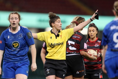 270424 - Bonymaen v Haverfordwest - WRU Women’s National Plate Final - Ex Wales international player Jess Kavanagh referees the game 