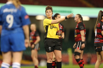 270424 - Bonymaen v Haverfordwest - WRU Women’s National Plate Final - Ex Wales international player Jess Kavanagh referees the game 