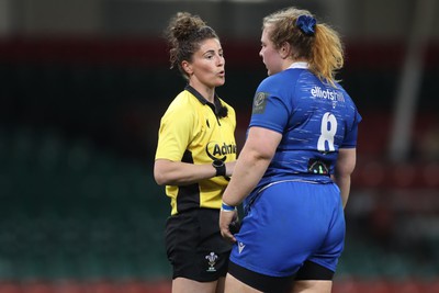 270424 - Bonymaen v Haverfordwest - WRU Women’s National Plate Final - Ex Wales international player Jess Kavanagh referees the game 