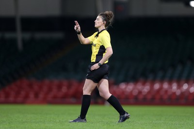 270424 - Bonymaen v Haverfordwest - WRU Women’s National Plate Final - Ex Wales international player Jess Kavanagh referees the game