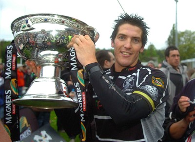 12.05.07...Border Reivers v Ospreys, Magners League Ospreys' James Hook celebrates with the Magners League trophy 