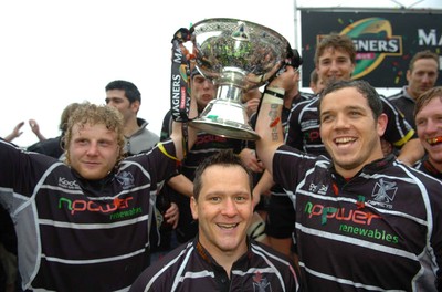 12.05.07...Border Reivers v Ospreys, Magners League Ospreys' Duncan Jones, Shaun Connor and Paul James celebrate with the Magners League trophy 