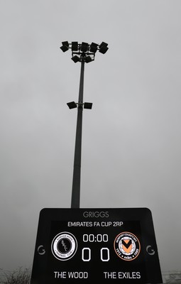 071225 - Boreham Wood v Newport County, Emirates FA Cup 2nd Round - The scoreboard ahead of the match