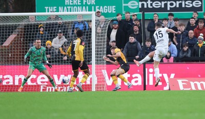 071225 - Boreham Wood v Newport County, Emirates FA Cup 2nd Round - Jeff King of Boreham Wood shoots to score the opening goal