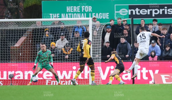 071225 - Boreham Wood v Newport County, Emirates FA Cup 2nd Round - Jeff King of Boreham Wood shoots to score the opening goal