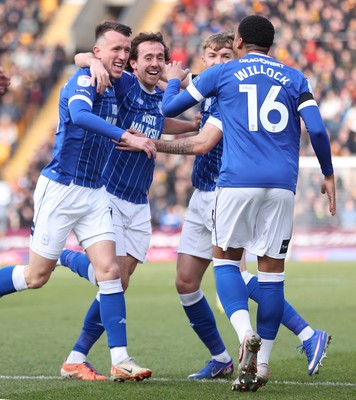 170126 - Bradford City v Cardiff City - Sky Bet League 1 - David Turnbull of Cardiff celebrates 1st goal with Ryan Wintle of Cardiff, Chris Willock of Cardiff and Joel Bagan of Cardiff